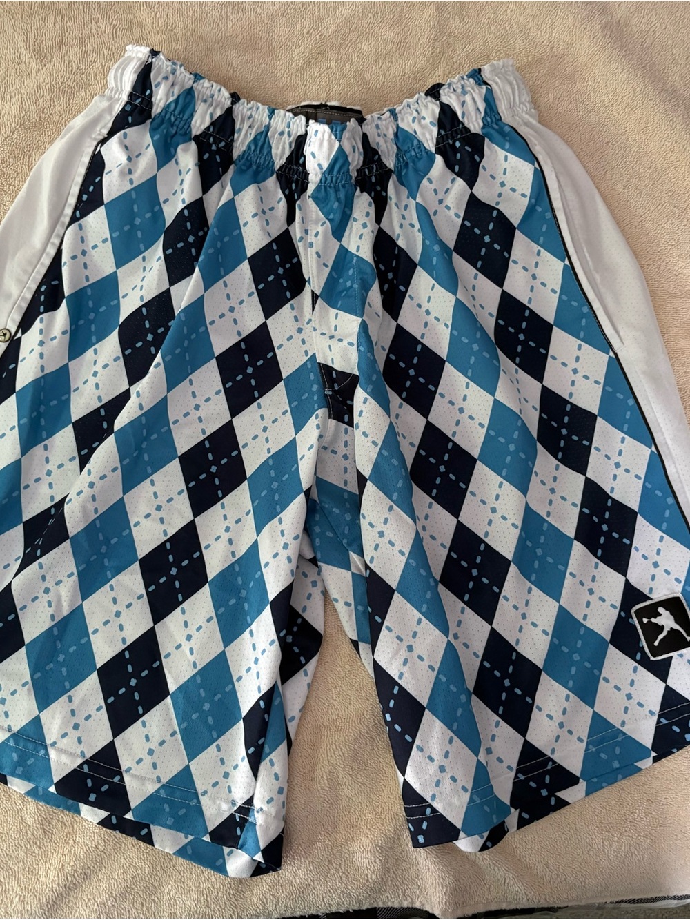 Men's Blue Argyle Athletic Shorts with Elastic Waist